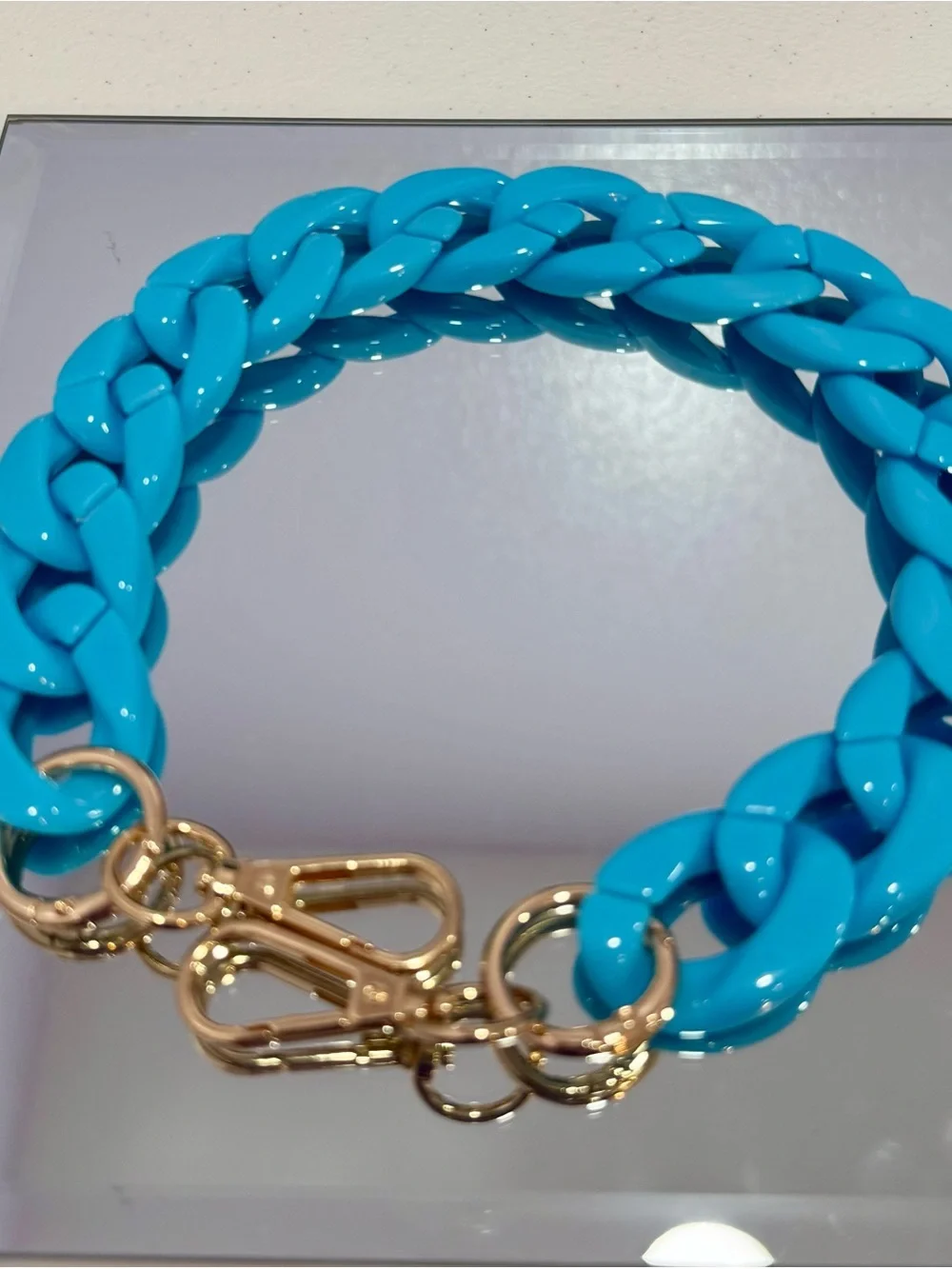 New Slim Robin Egg Blue 18 inch Bag Chain Gold Hardware